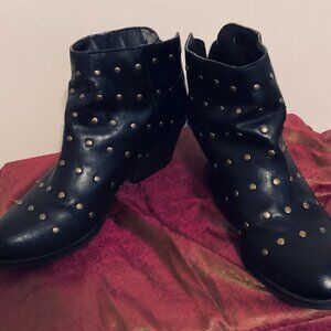 Women's Black Studded Ankle Boots, Vegan Friendly, Size 7.5